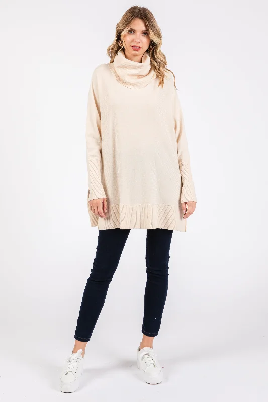 Cream Cowl Neck Dolman Sleeve Sweater