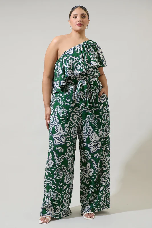 Harriet Floral Kaley One Shoulder Jumpsuit Curve