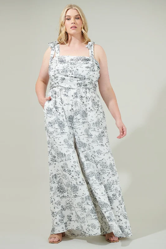 Renzo Toile Strap Tie Jumpsuit Curve